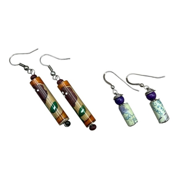 NWT WOMEN'S HANDMADE RECYCLED PAPER BEAD EARRINGS - Picture 6 of 6